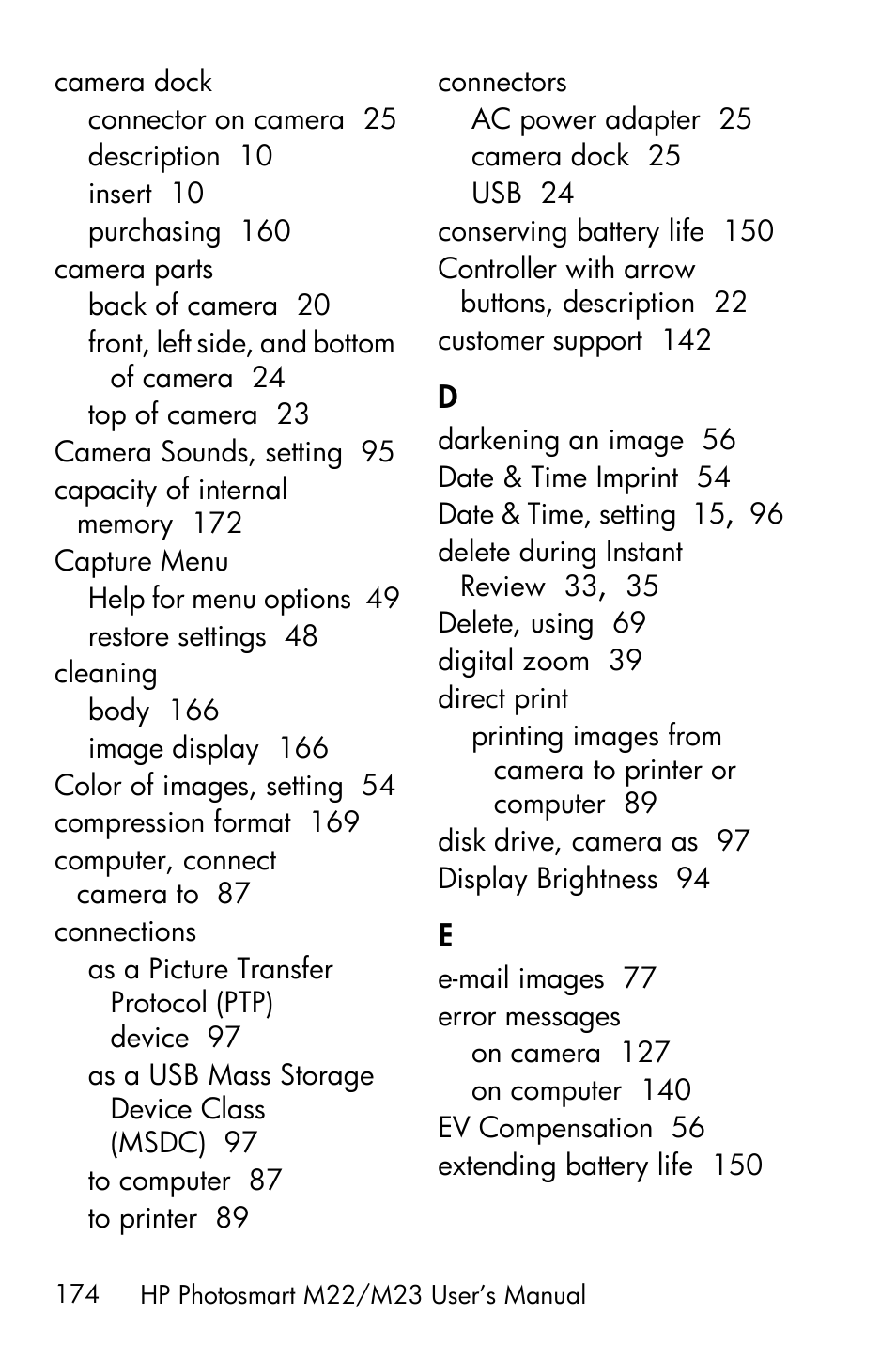 HP PhotoSmart M22 User Manual | Page 174 / 180