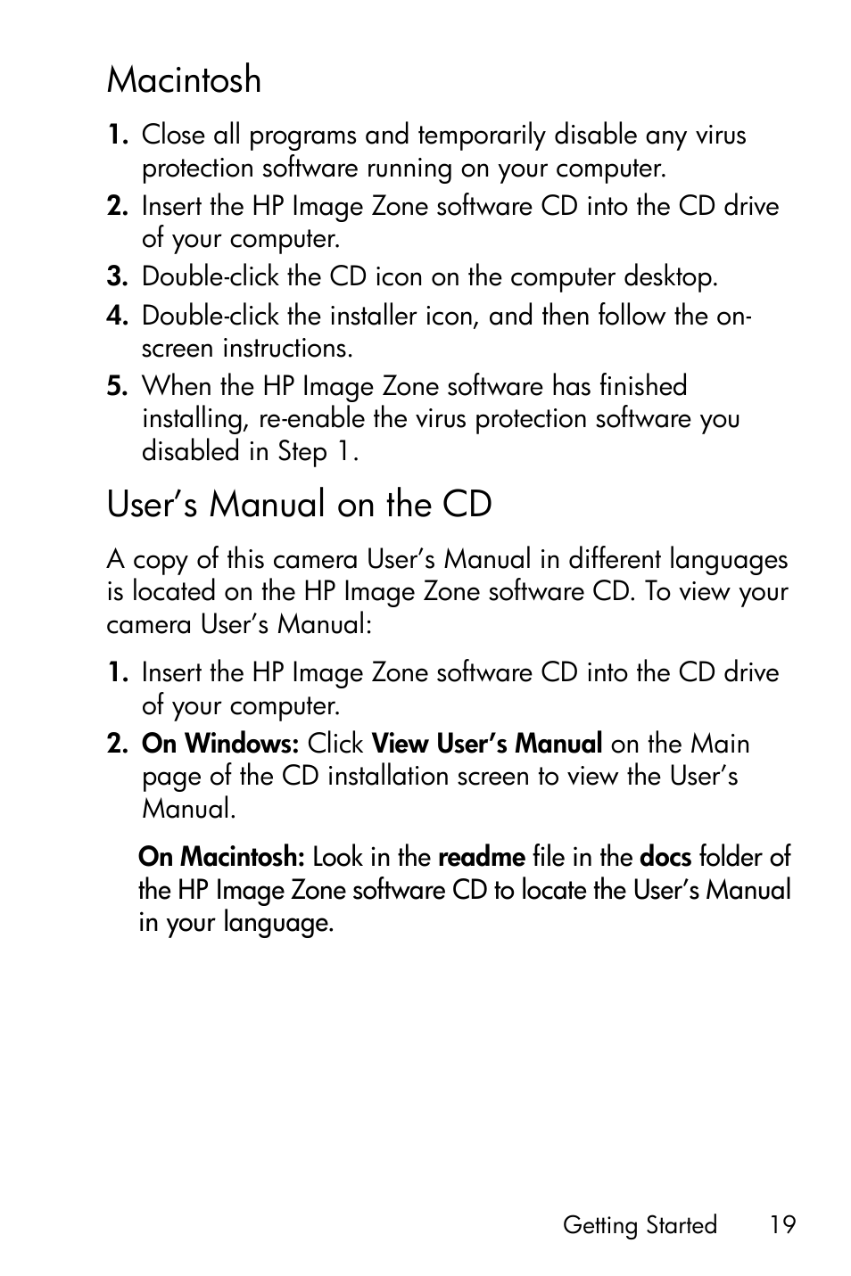 Macintosh, User’s manual on the cd | HP PhotoSmart M22 User Manual | Page 19 / 180