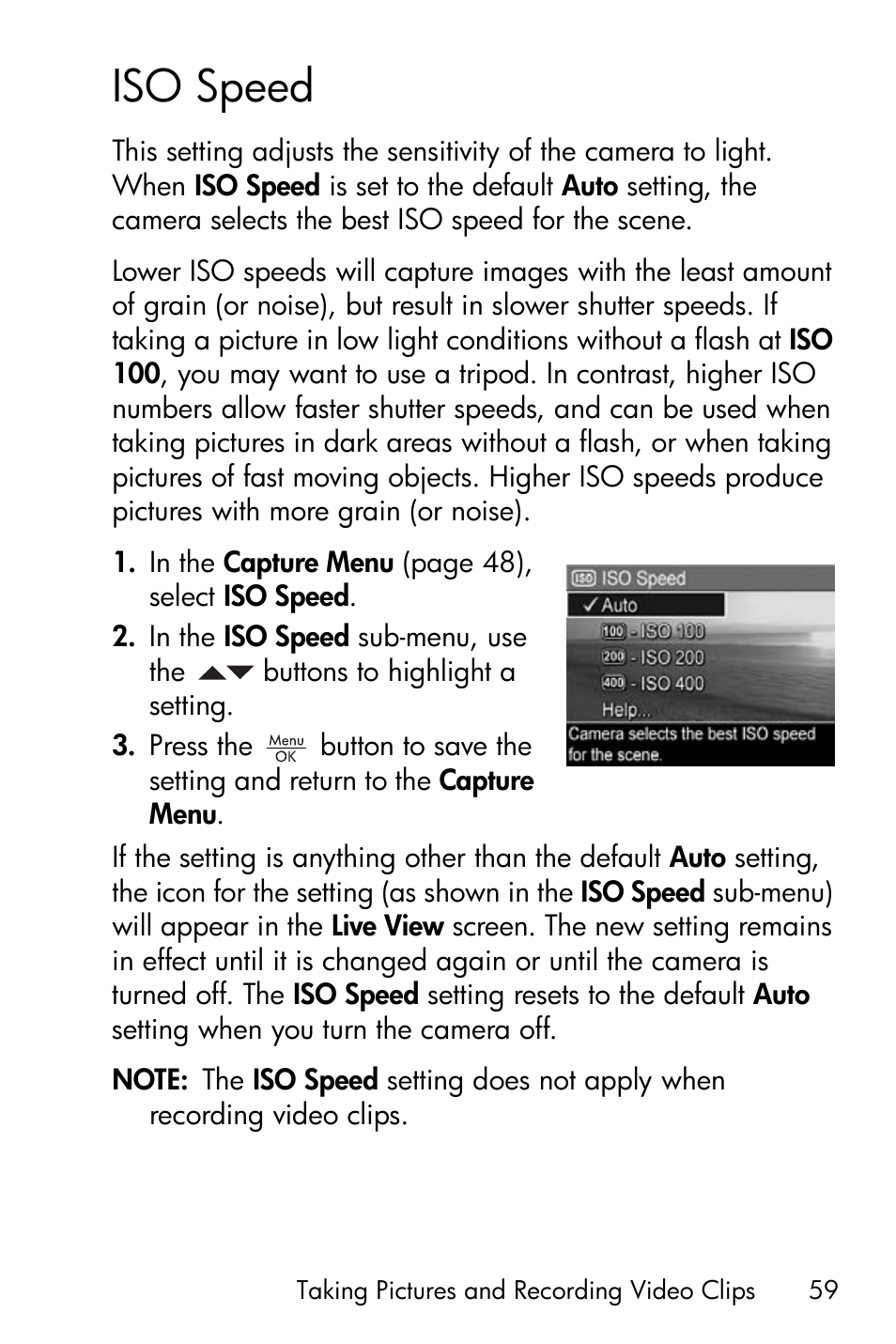 Iso speed | HP PhotoSmart M22 User Manual | Page 59 / 180