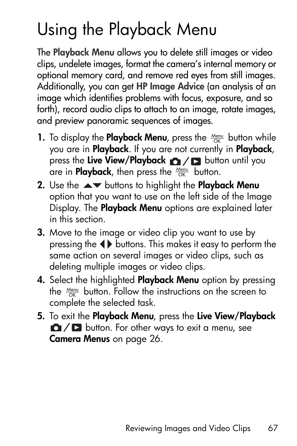 Using the playback menu | HP PhotoSmart M22 User Manual | Page 67 / 180