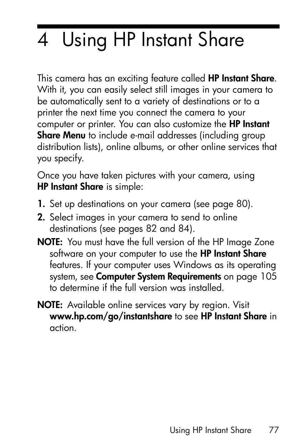 Using hp instant share, 4 using hp instant share | HP PhotoSmart M22 User Manual | Page 77 / 180