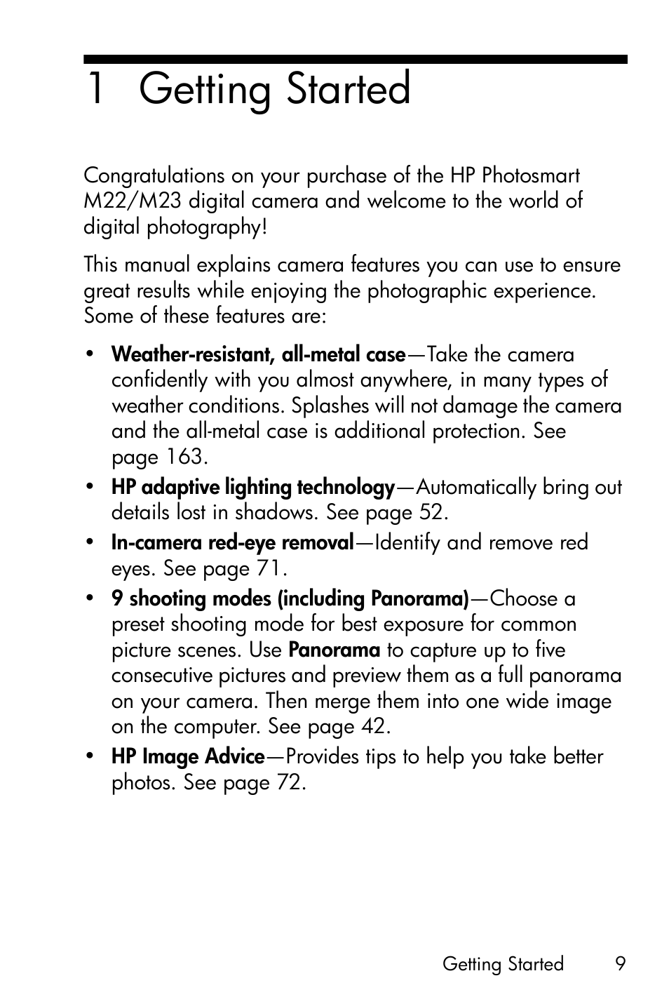 Getting started, 1 getting started | HP PhotoSmart M22 User Manual | Page 9 / 180