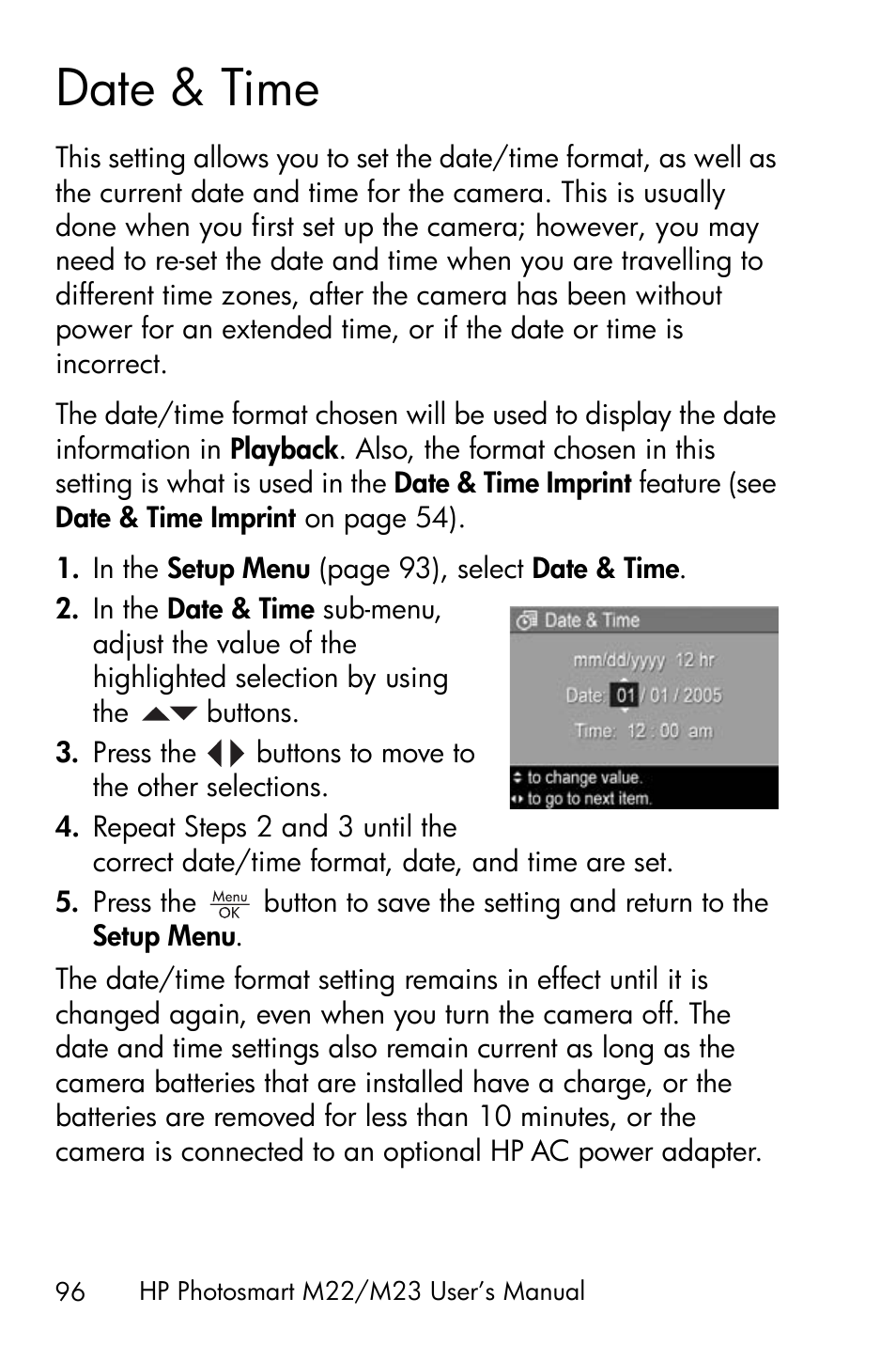 Date & time | HP PhotoSmart M22 User Manual | Page 96 / 180