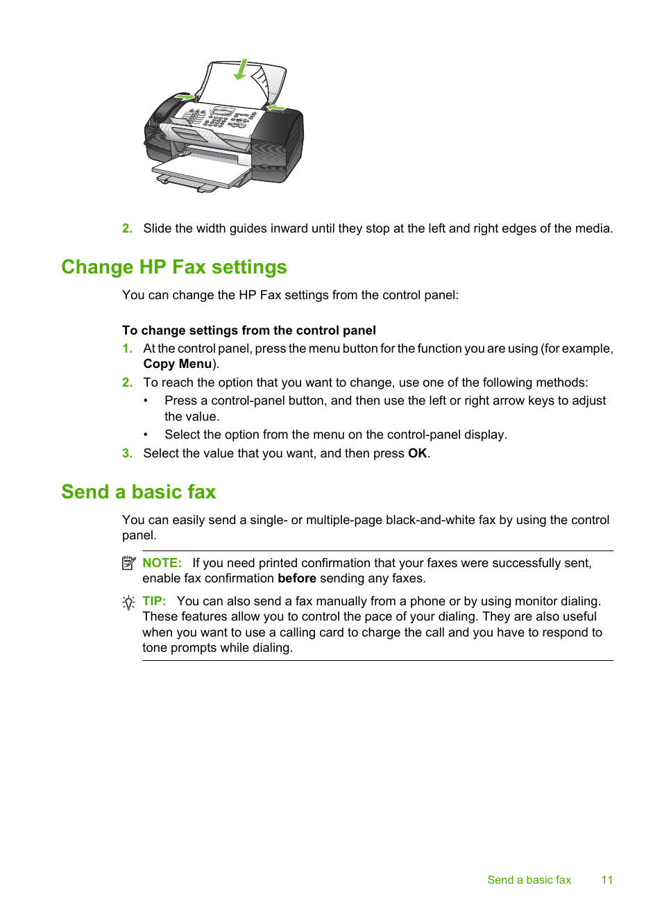 Change hp fax settings, Send a basic fax, Change hp fax settings send a basic fax | HP 3100 User Manual | Page 15 / 97