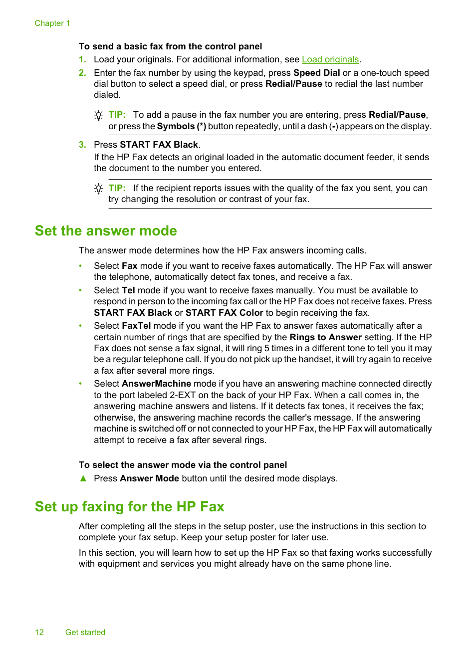 Set the answer mode, Set up faxing for the hp fax, Set the answer mode set up faxing for the hp fax | HP 3100 User Manual | Page 16 / 97