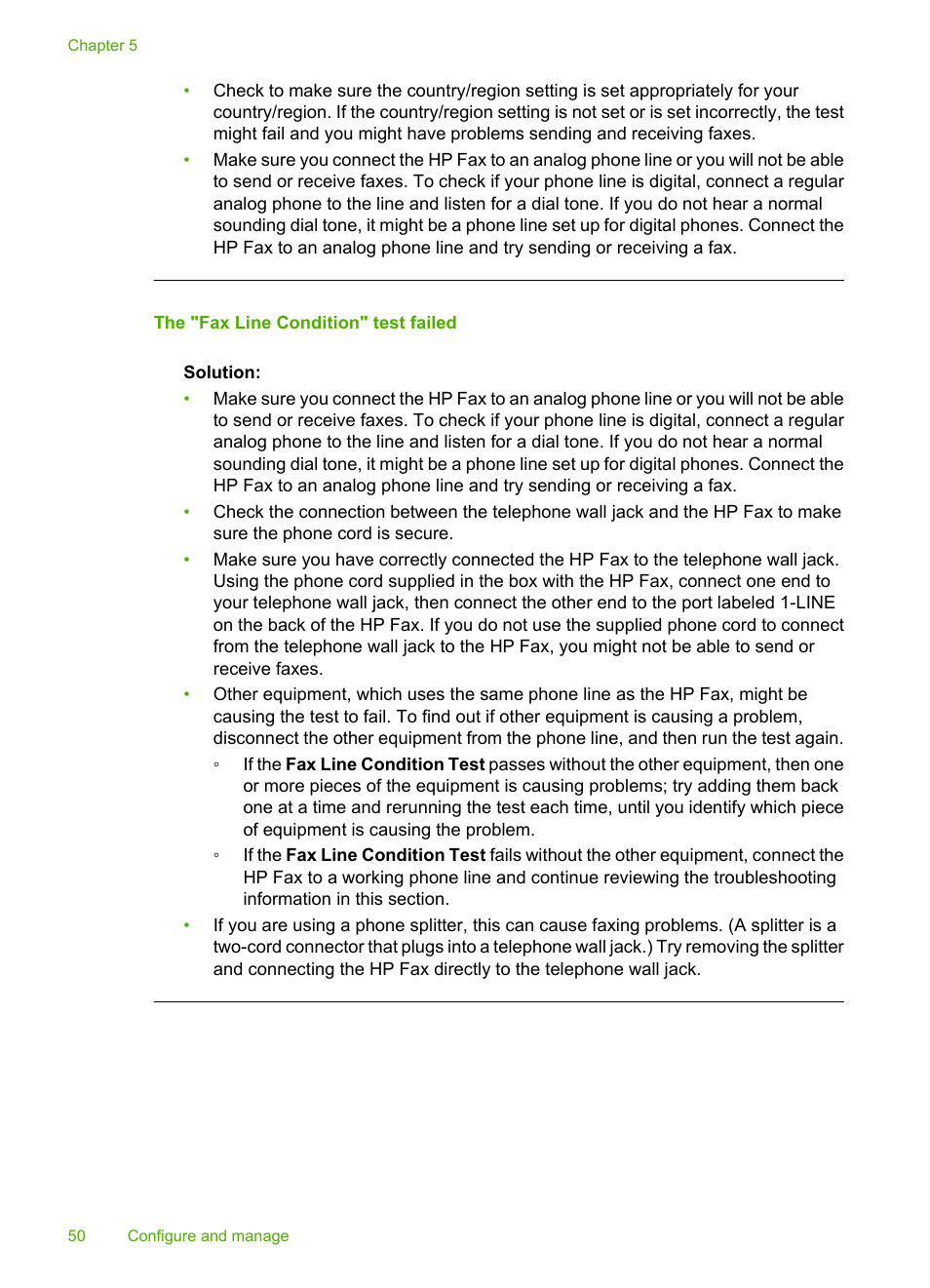The "fax line condition" test failed | HP 3100 User Manual | Page 54 / 97