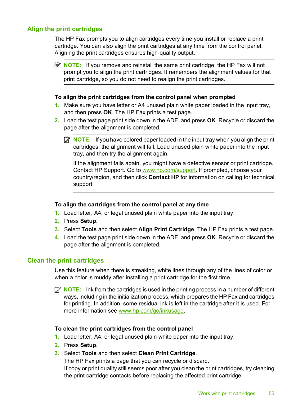 Align the print cartridges, Clean the print cartridges | HP 3100 User Manual | Page 59 / 97