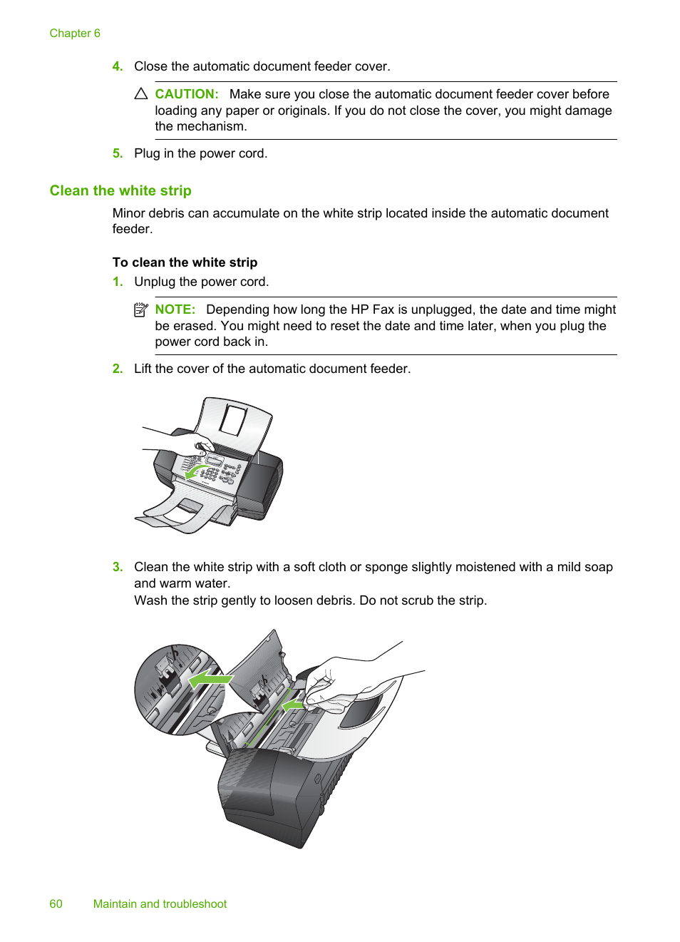 Clean the white strip | HP 3100 User Manual | Page 64 / 97