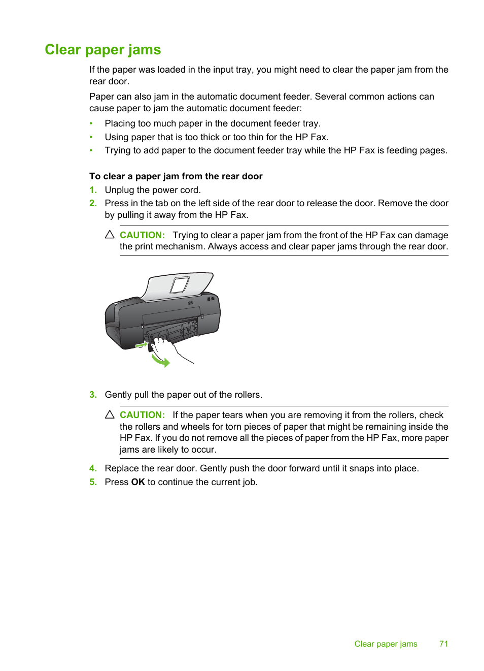 Clear paper jams | HP 3100 User Manual | Page 75 / 97