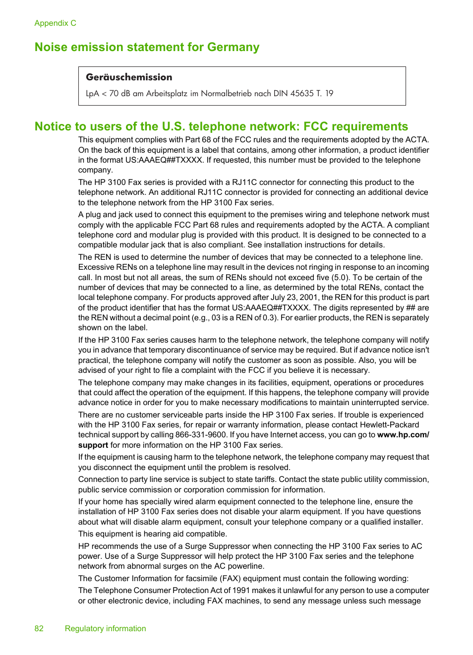 Noise emission statement for germany | HP 3100 User Manual | Page 86 / 97