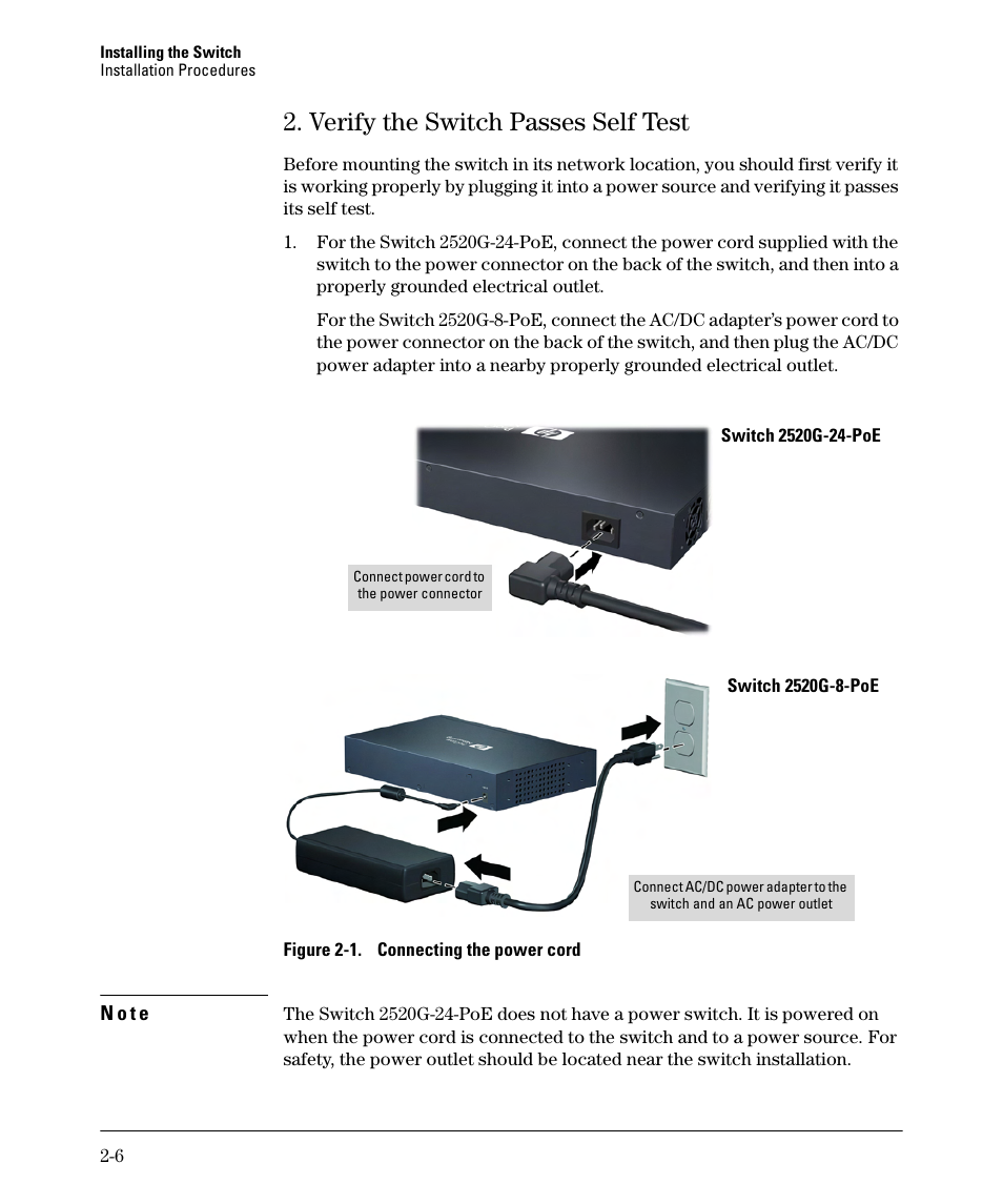 Verify the switch passes self test, Verify the switch passes self test -6 | HP 2520G-POE User Manual | Page 26 / 101