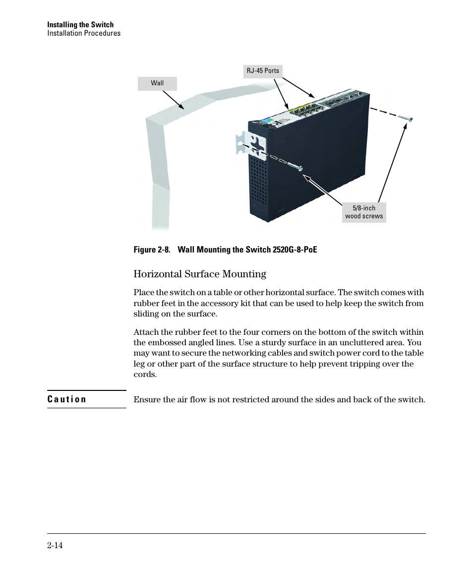 Horizontal surface mounting, Horizontal surface mounting -14 | HP 2520G-POE User Manual | Page 34 / 101