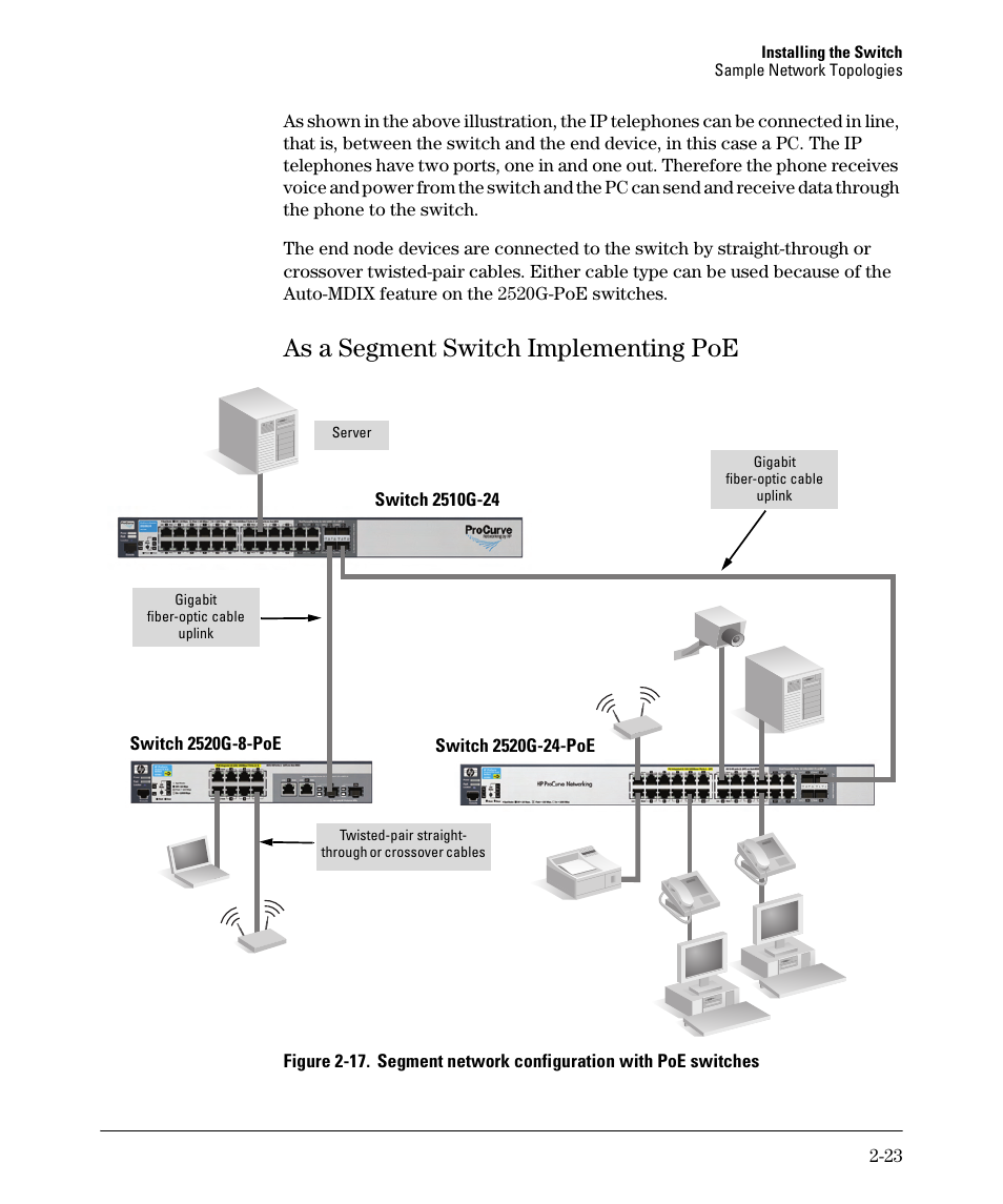 As a segment switch implementing poe, As a segment switch implementing poe -23 | HP 2520G-POE User Manual | Page 43 / 101