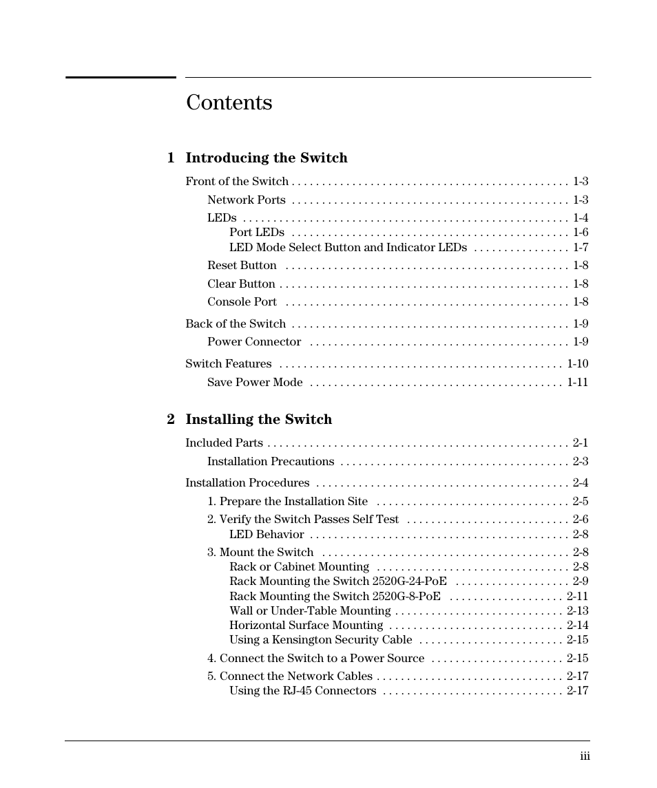 HP 2520G-POE User Manual | Page 5 / 101