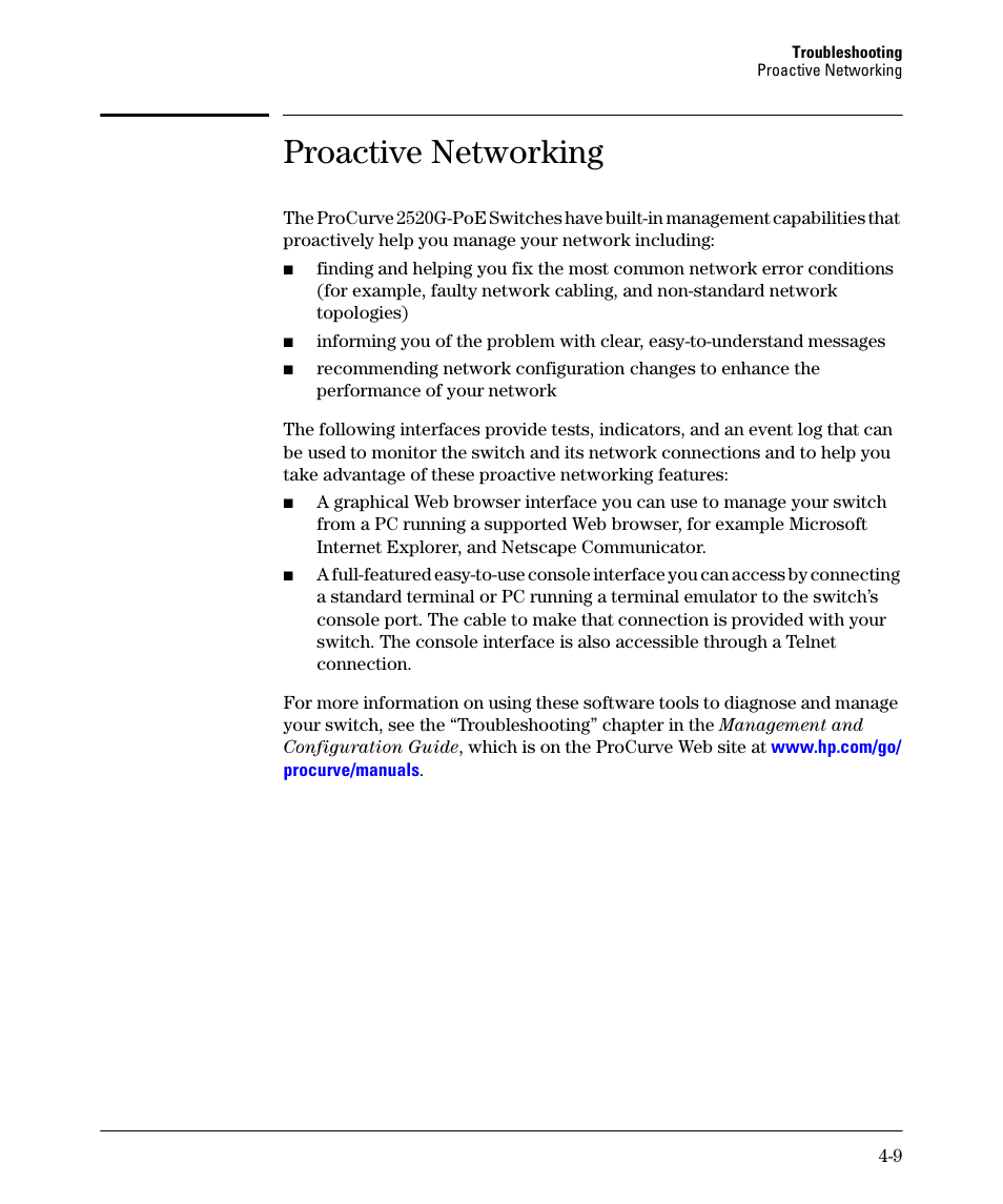 Proactive networking, Proactive networking -9 | HP 2520G-POE User Manual | Page 61 / 101