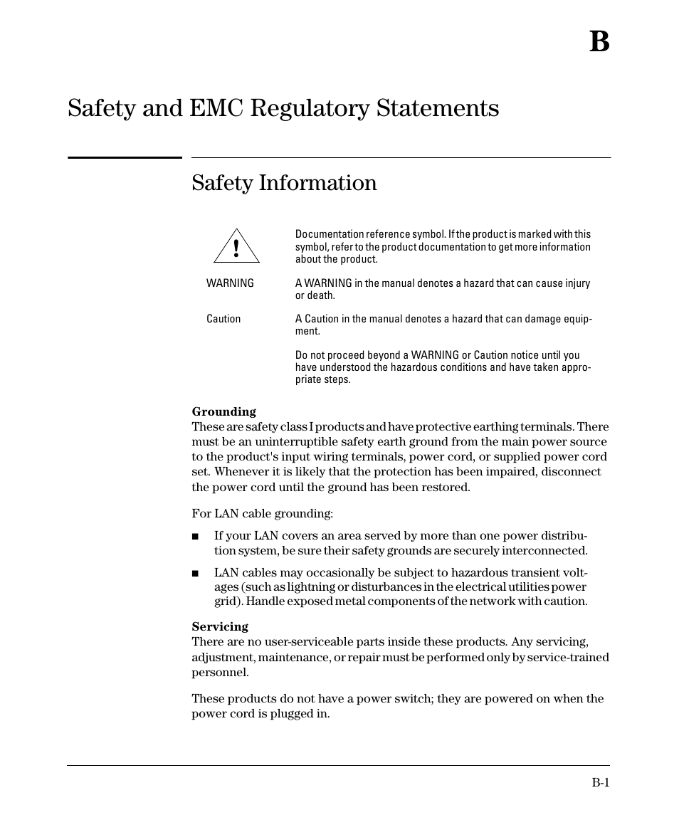 Safety and emc regulatory statements, Safety information, Safety | And emc regulatory statements, B safety and emc regulatory statements | HP 2520G-POE User Manual | Page 79 / 101