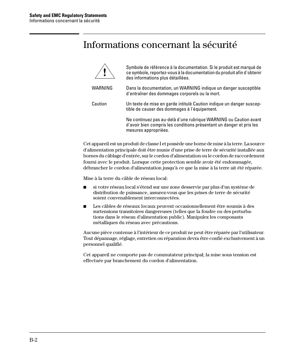 Informations concernant la sécurité | HP 2520G-POE User Manual | Page 80 / 101