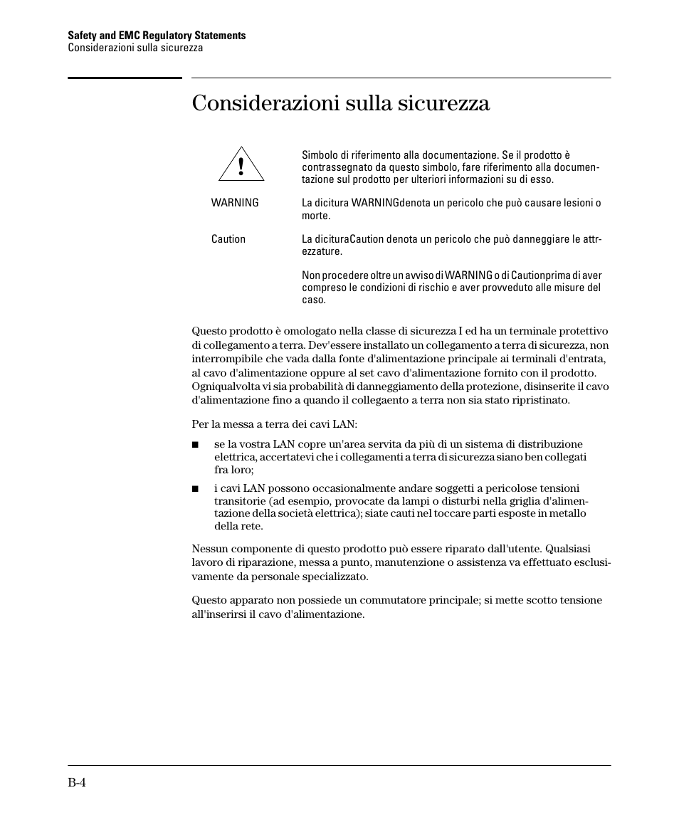 Considerazioni sulla sicurezza | HP 2520G-POE User Manual | Page 82 / 101