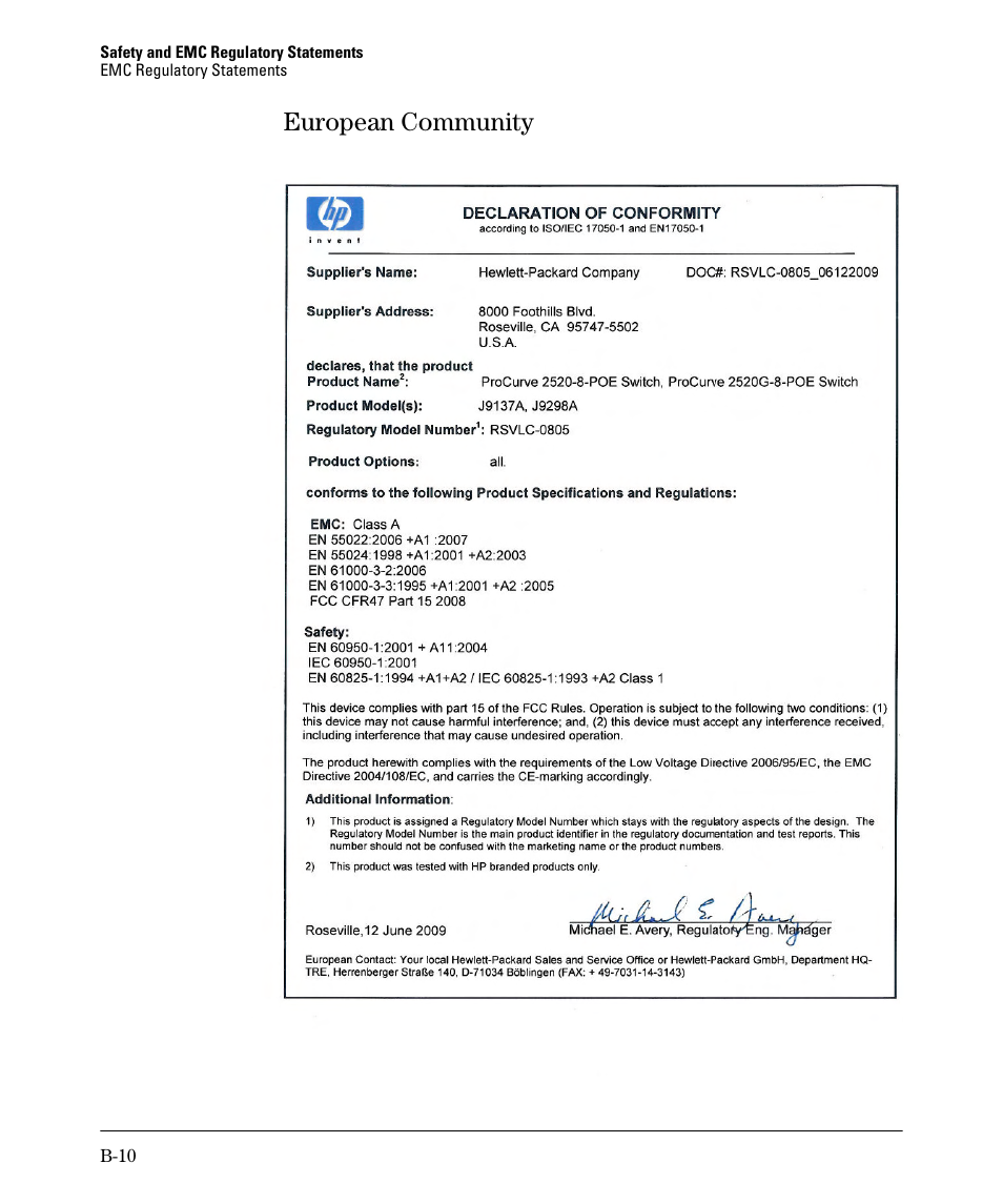 European community | HP 2520G-POE User Manual | Page 88 / 101