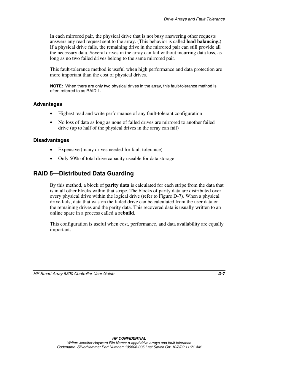 Advantages, Disadvantages, Raid 5—distributed data guarding | HP 5300 User Manual | Page 113 / 164