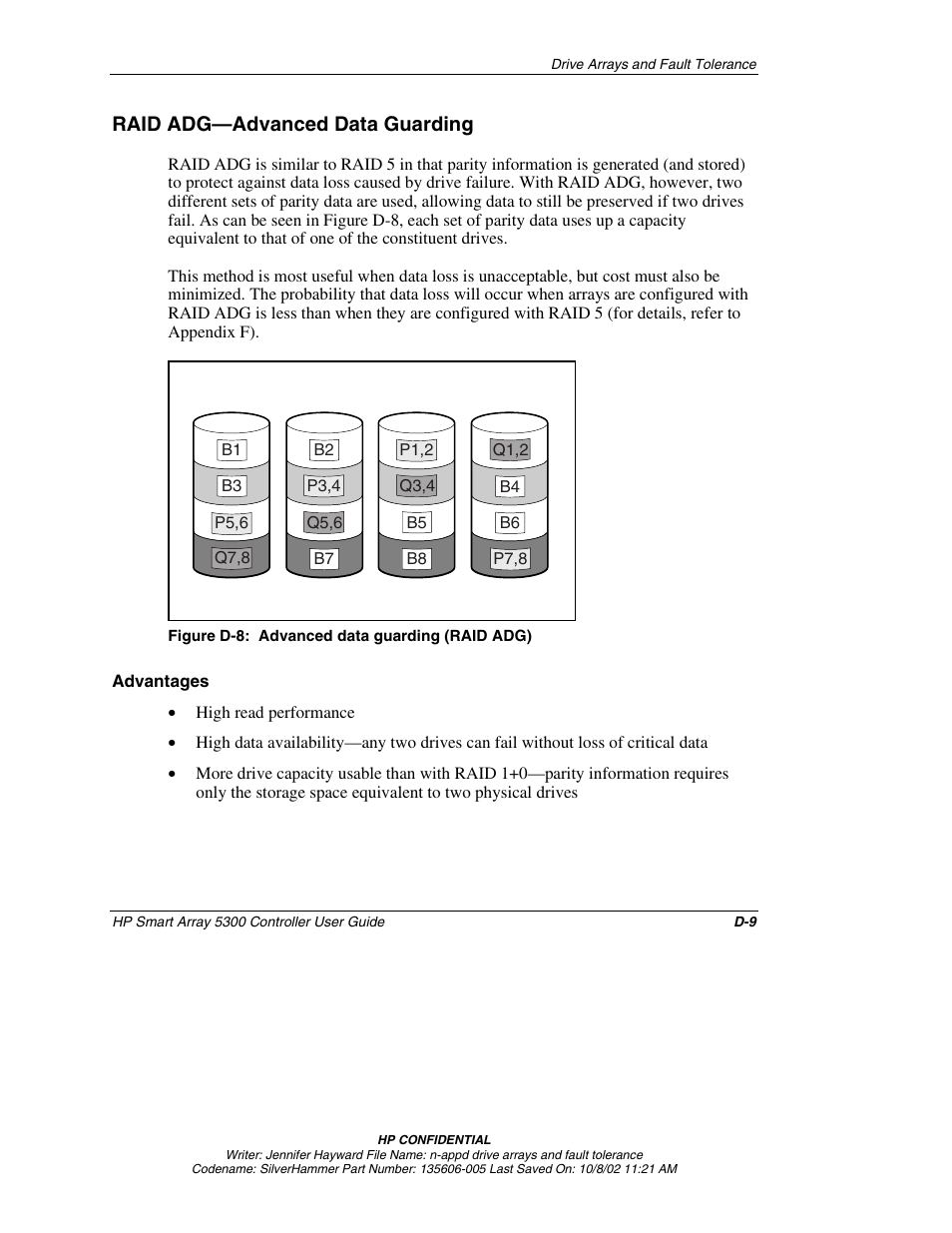 Raid adg—advanced data guarding, Advantages | HP 5300 User Manual | Page 115 / 164