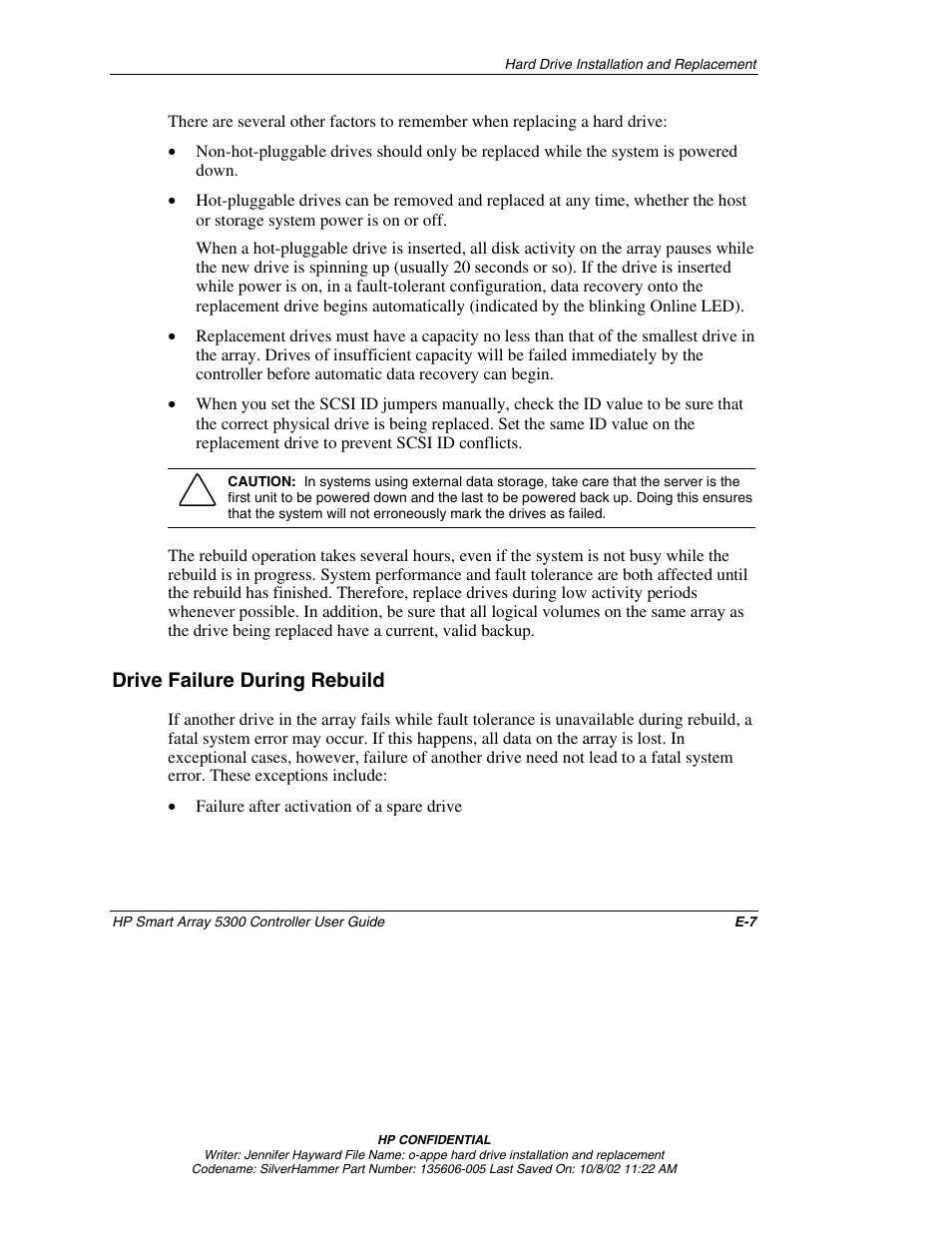 Drive failure during rebuild | HP 5300 User Manual | Page 124 / 164