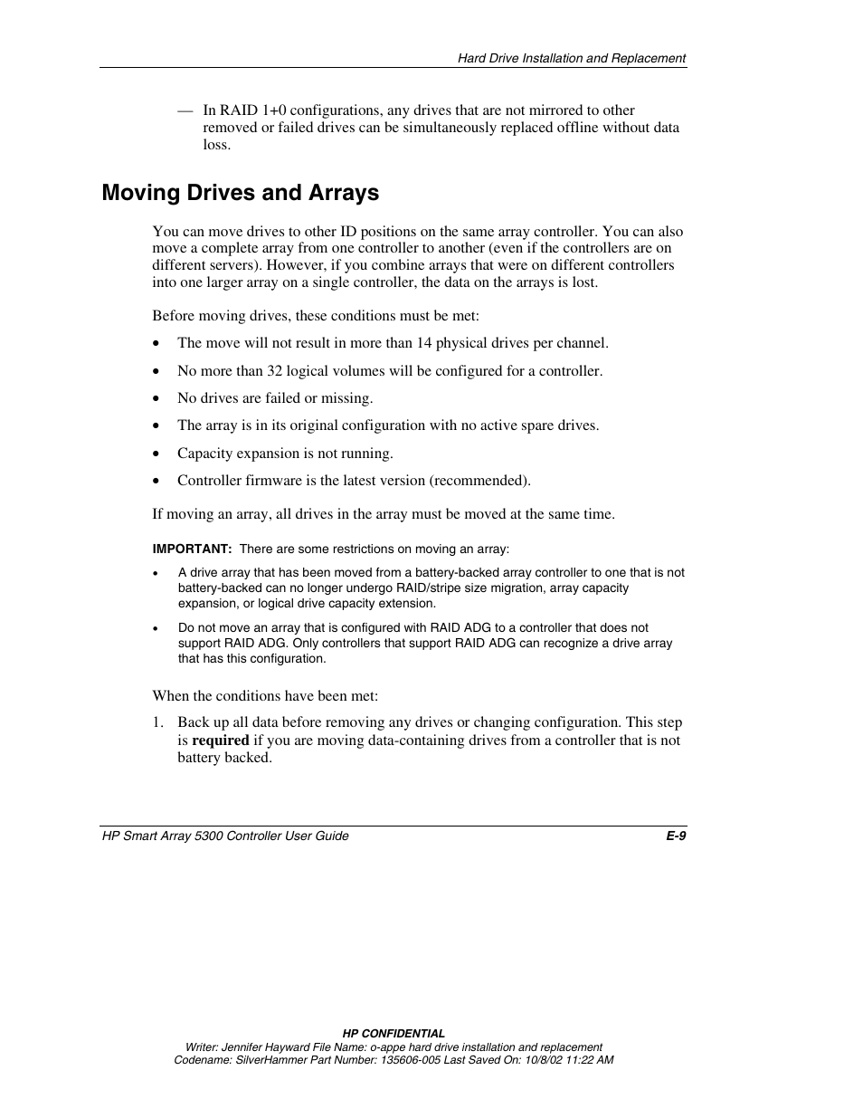 Moving drives and arrays | HP 5300 User Manual | Page 126 / 164