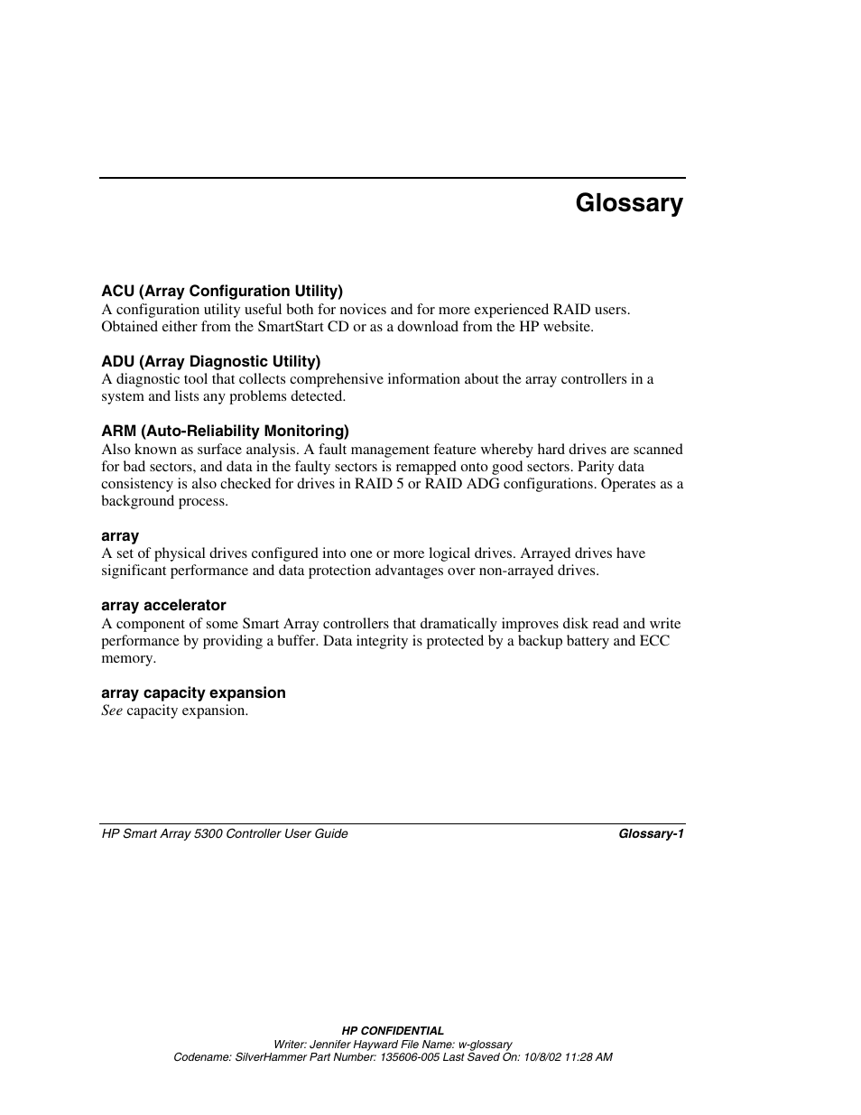 Glossary | HP 5300 User Manual | Page 148 / 164