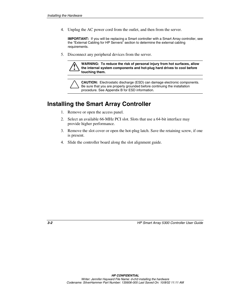 Installing the smart array controller, Installing the smart array controller -2 | HP 5300 User Manual | Page 26 / 164