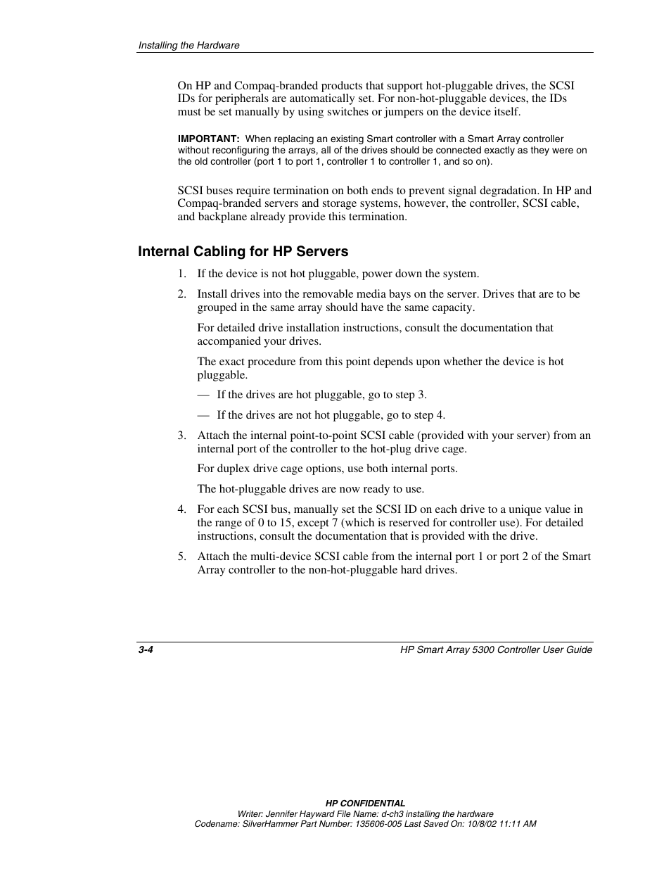 Internal cabling for hp servers, Internal cabling for hp servers -4 | HP 5300 User Manual | Page 28 / 164