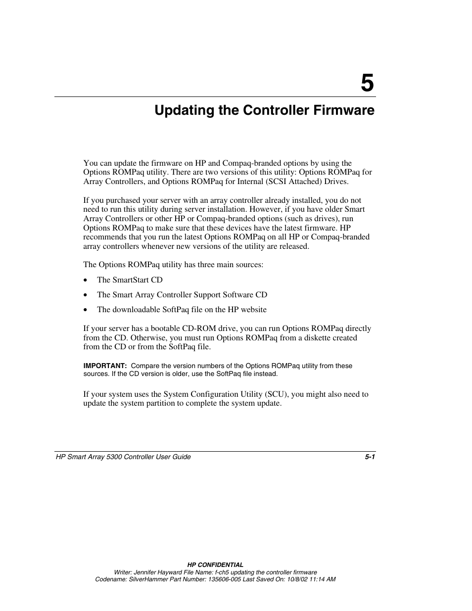 Chapter 5: updating the controller firmware, Chapter 5, Updating the controller firmware | HP 5300 User Manual | Page 34 / 164