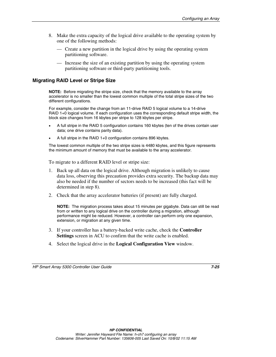 Migrating raid level or stripe size | HP 5300 User Manual | Page 67 / 164