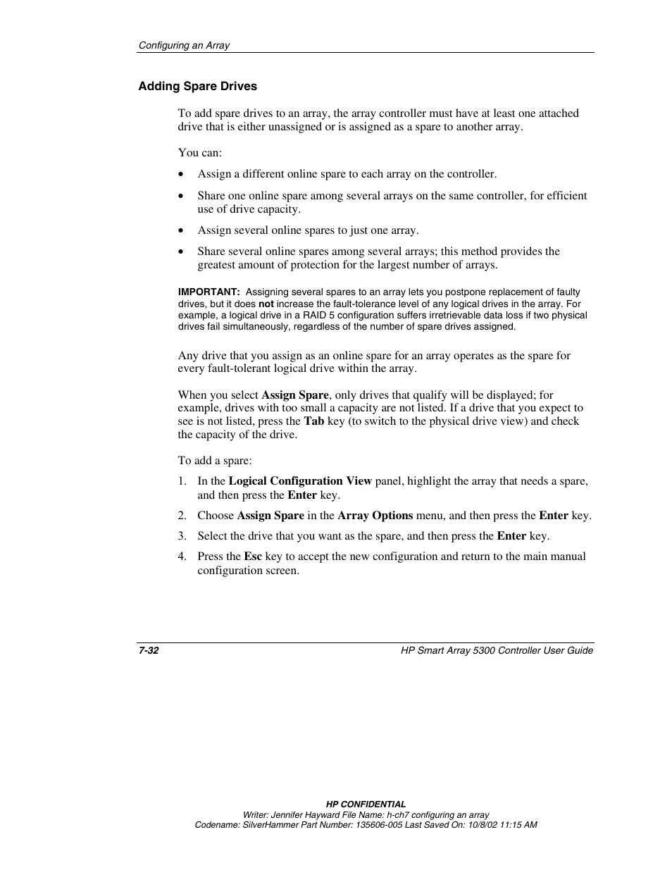 Adding spare drives | HP 5300 User Manual | Page 74 / 164