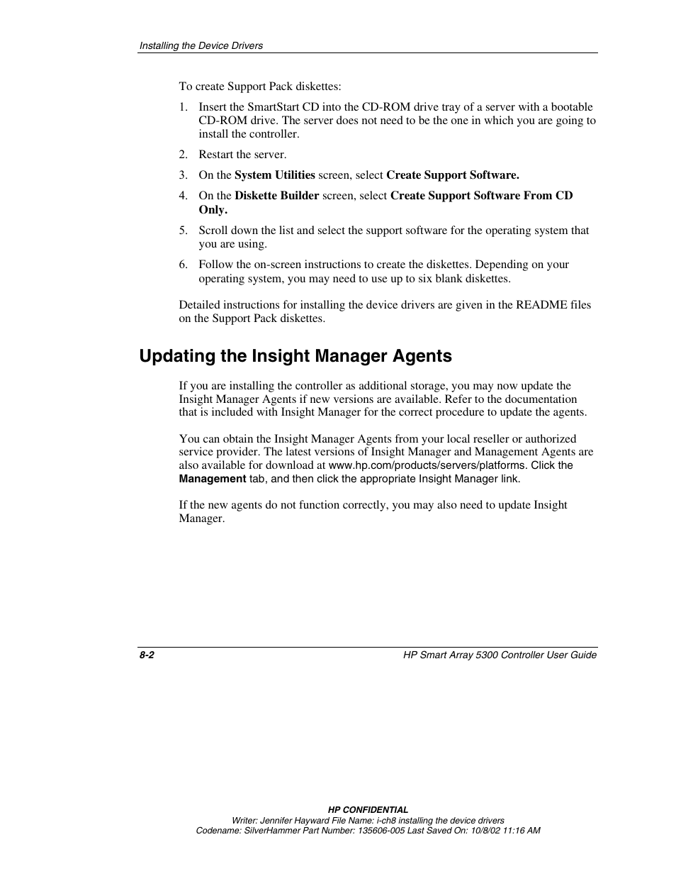 Updating the insight manager agents, Updating the insight manager agents -2 | HP 5300 User Manual | Page 80 / 164