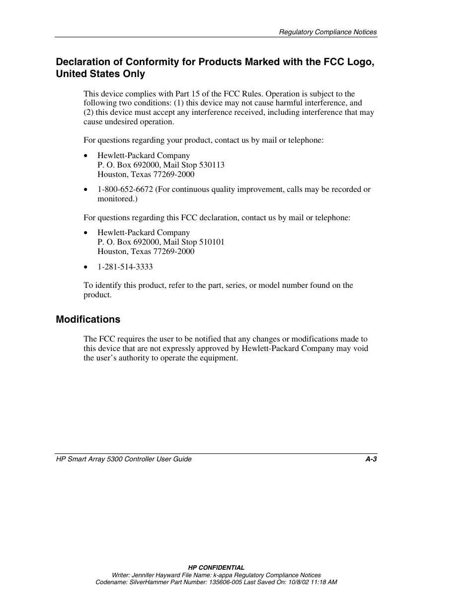 Modifications | HP 5300 User Manual | Page 99 / 164