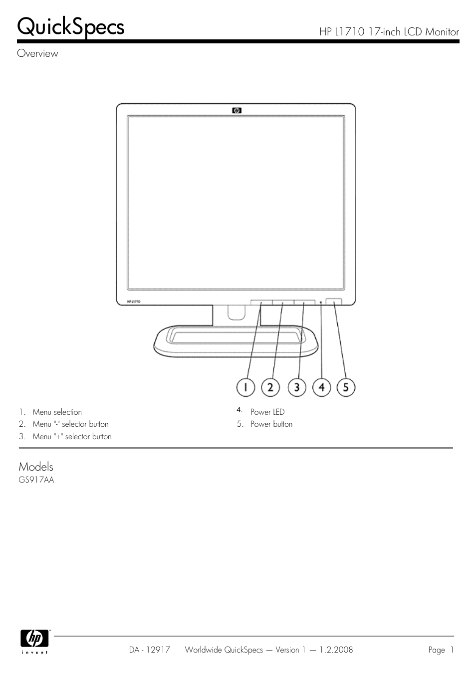 HP GS917AA User Manual | 6 pages