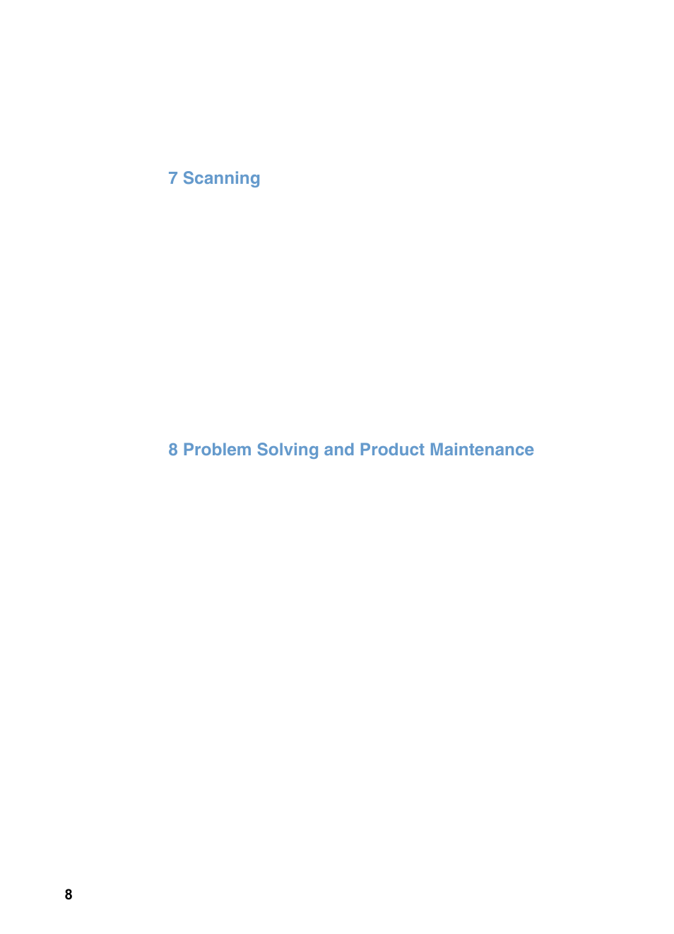 7 scanning, 8 problem solving and product maintenance | HP 3200m User Manual | Page 10 / 288