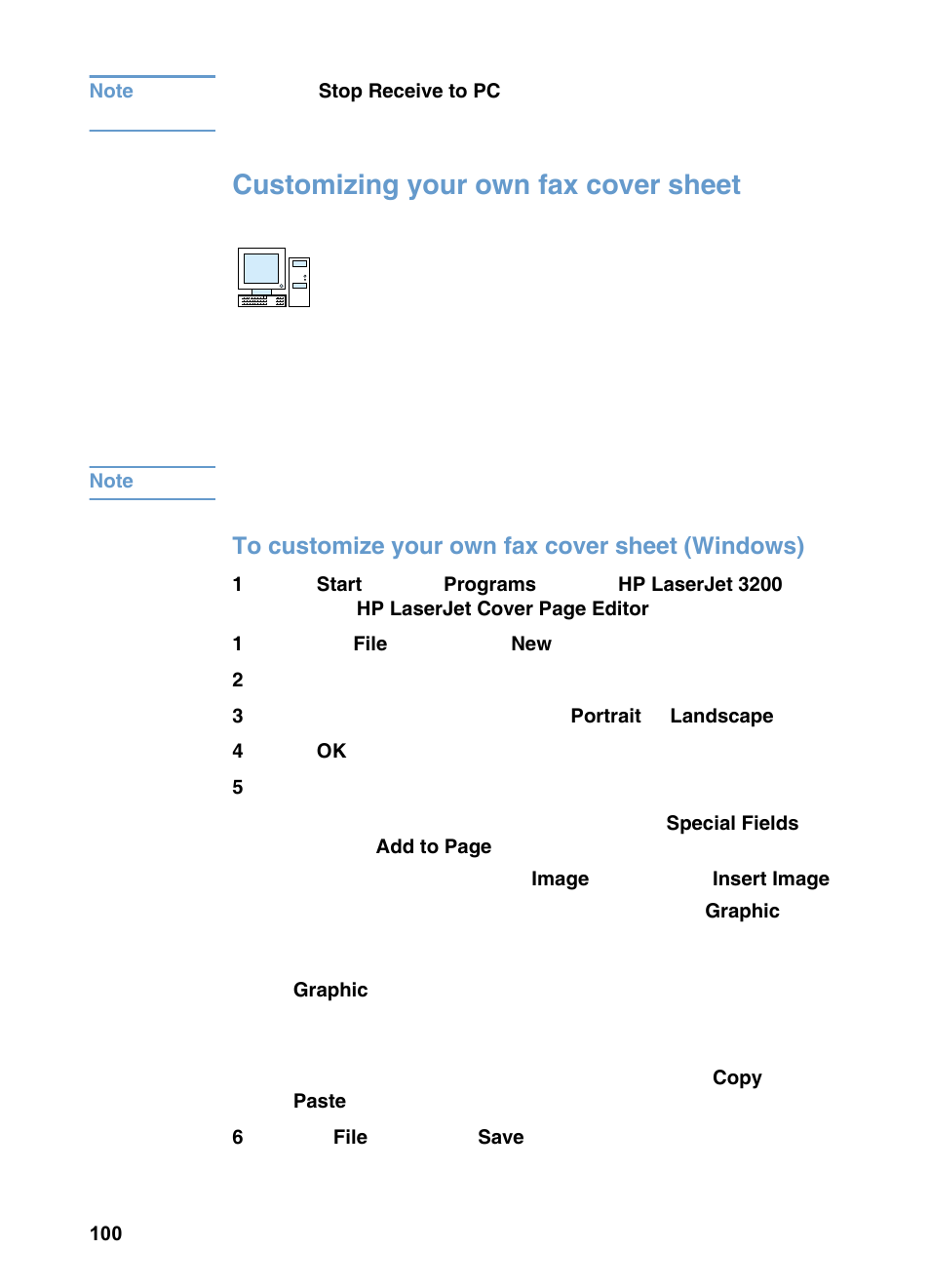 Customizing your own fax cover sheet | HP 3200m User Manual | Page 102 / 288