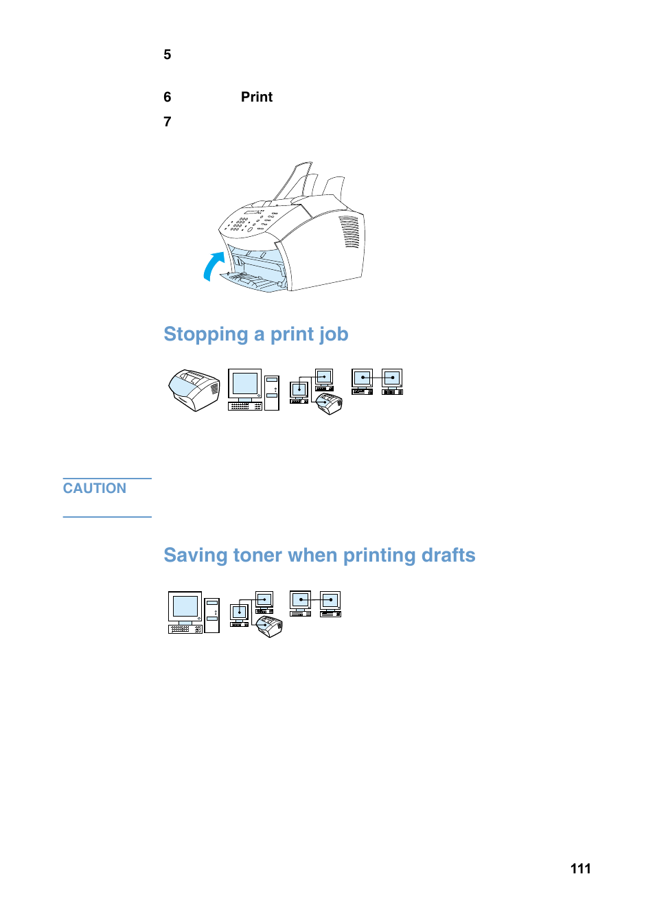 Stopping a print job, Saving toner when printing drafts | HP 3200m User Manual | Page 113 / 288
