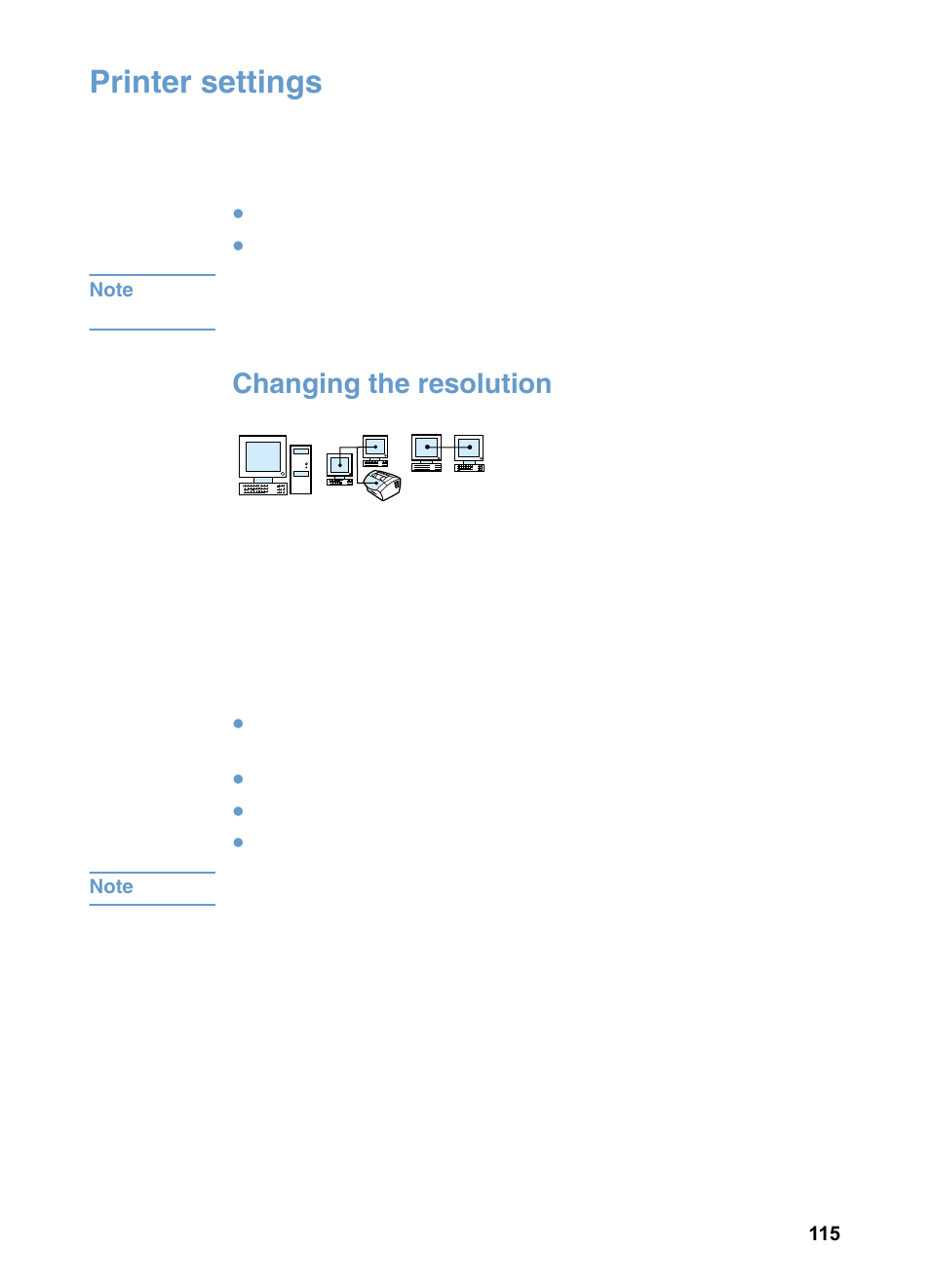 Printer settings, Changing the resolution | HP 3200m User Manual | Page 117 / 288