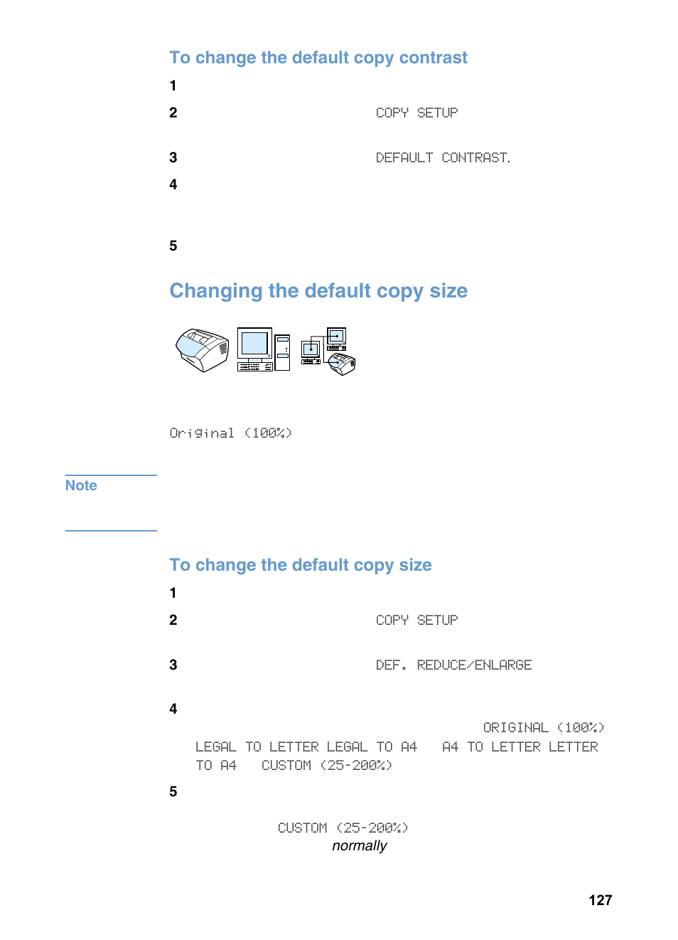 Changing the default copy size | HP 3200m User Manual | Page 129 / 288