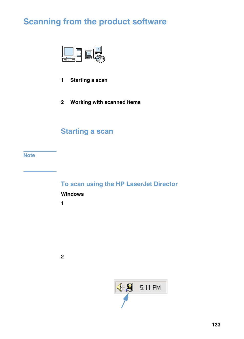 Scanning from the product software, Starting a scan | HP 3200m User Manual | Page 135 / 288