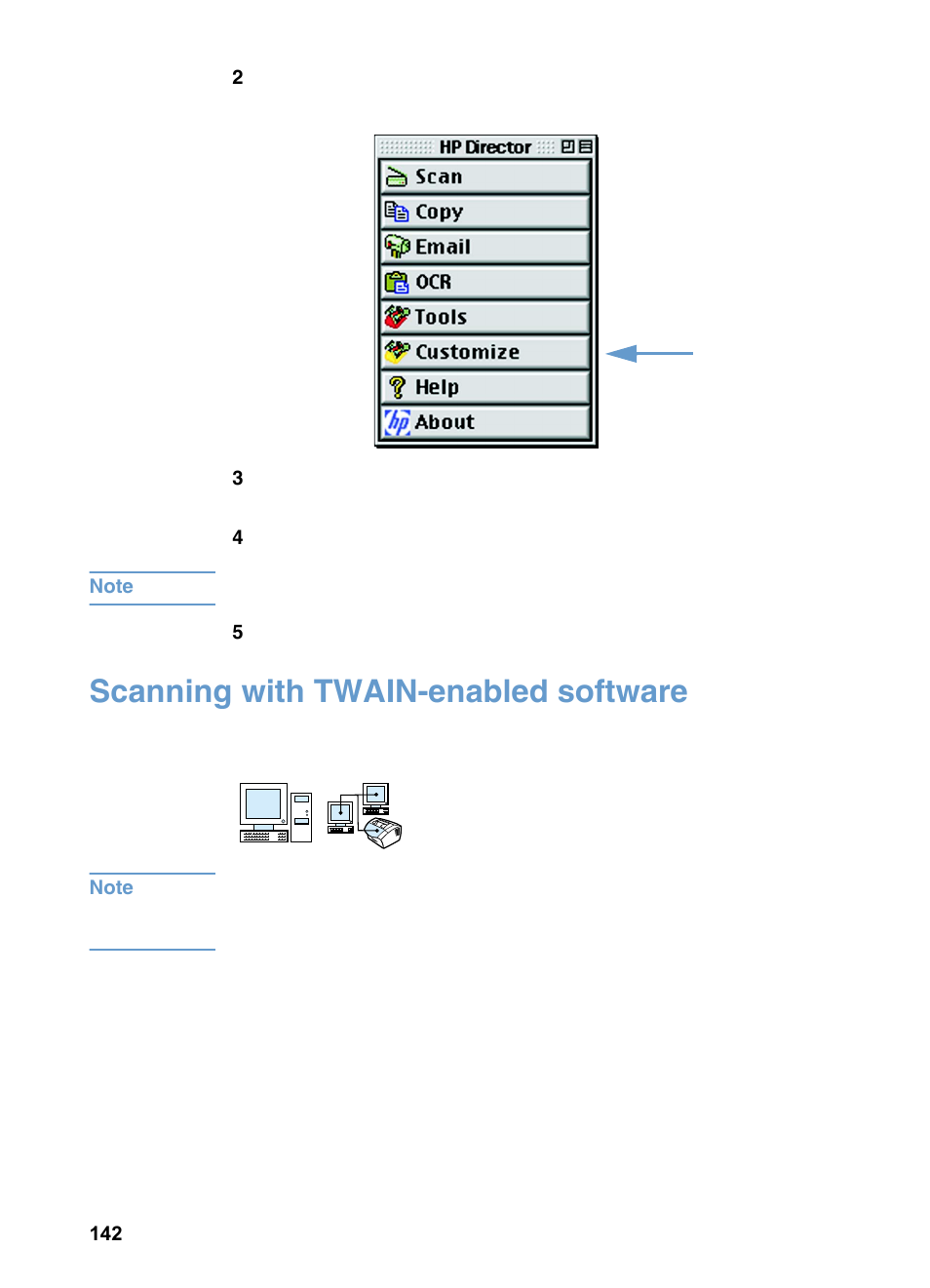 Scanning with twain-enabled software | HP 3200m User Manual | Page 144 / 288