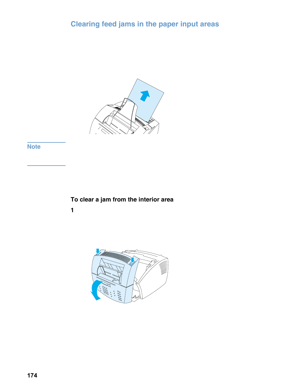 Clearing feed jams in the paper input areas | HP 3200m User Manual | Page 176 / 288