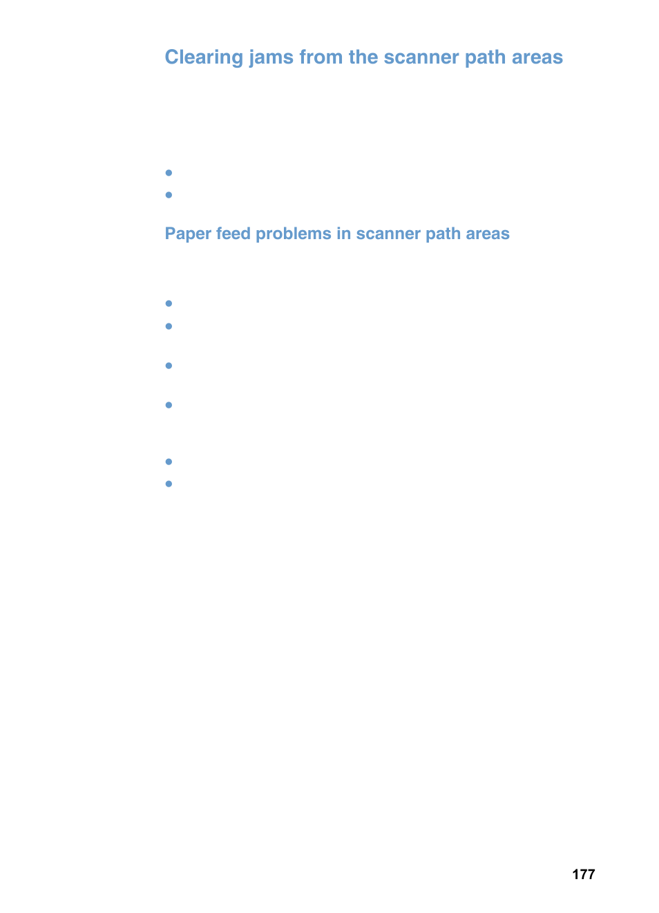 Clearing jams from the scanner path areas, Paper feed problems in scanner path areas | HP 3200m User Manual | Page 179 / 288