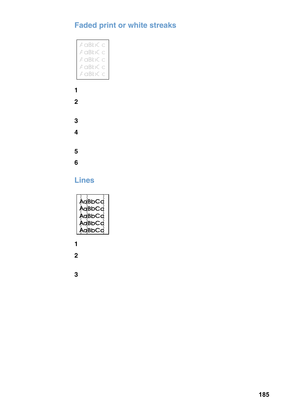 Faded print or white streaks, Lines | HP 3200m User Manual | Page 187 / 288