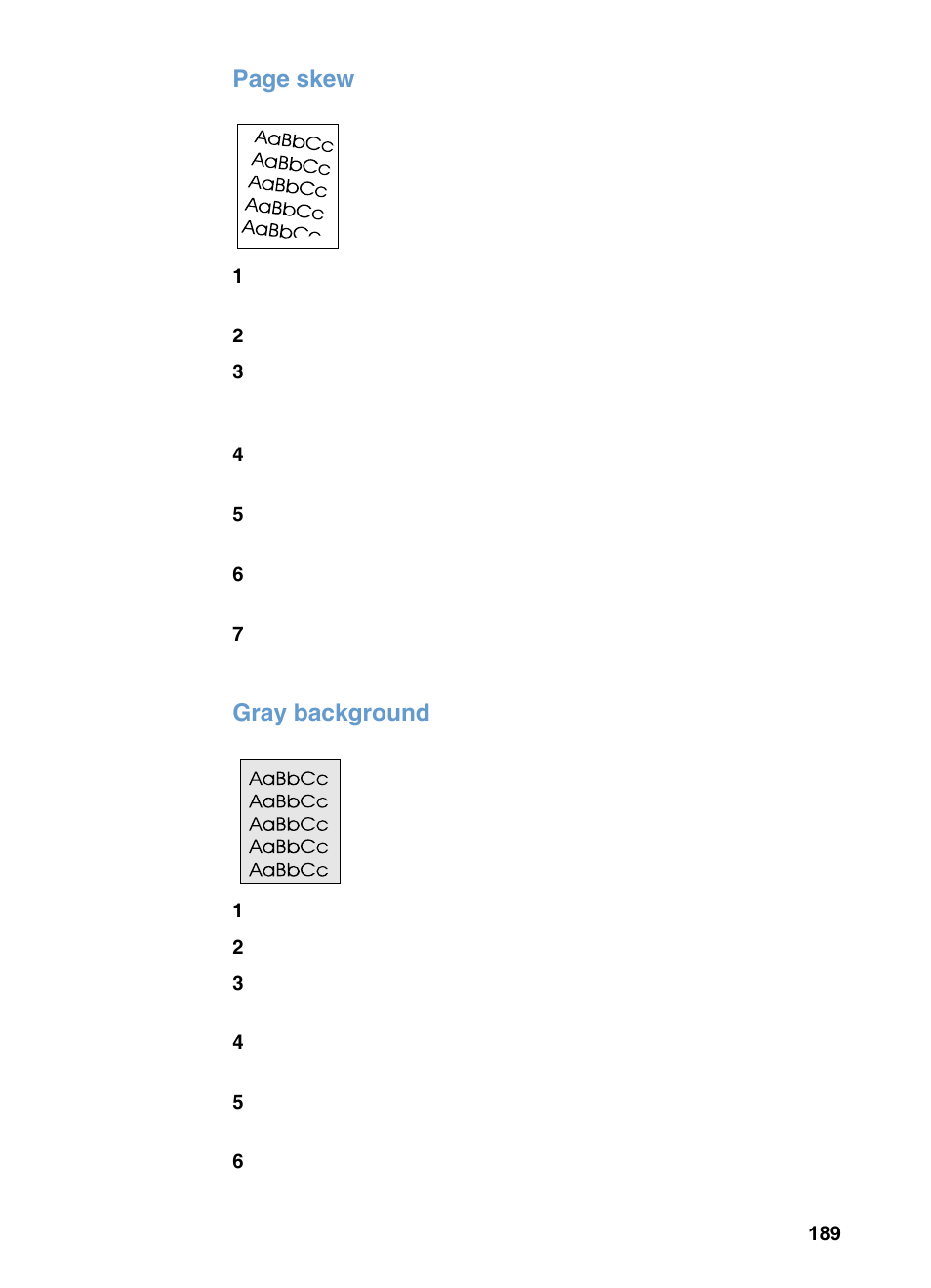 Page skew, Gray background | HP 3200m User Manual | Page 191 / 288