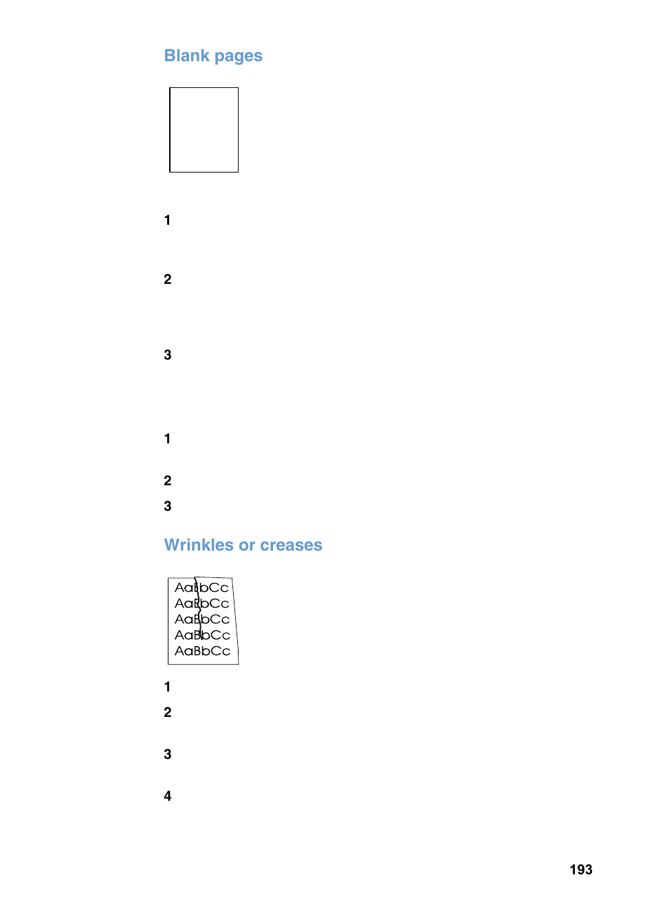 Blank pages, Wrinkles or creases | HP 3200m User Manual | Page 195 / 288