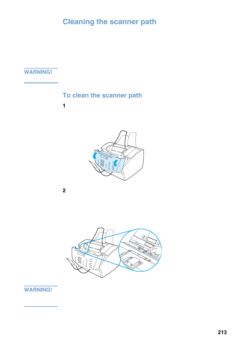 Cleaning the scanner path | HP 3200m User Manual | Page 215 / 288