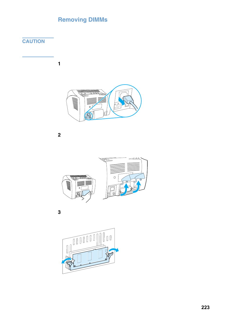 Removing dimms | HP 3200m User Manual | Page 225 / 288